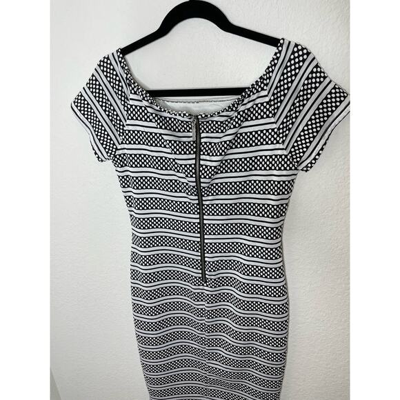 Bisou Bisou Black and White Polka Dot Body Con Dress Womens size 12 y2k vintage - Picture 4 of 6